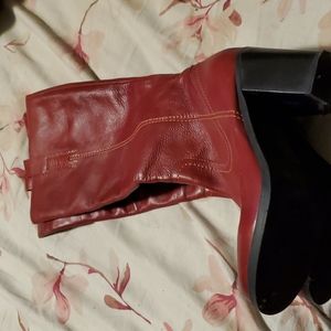 Knee High Red Leather Boots With 3 inch heel